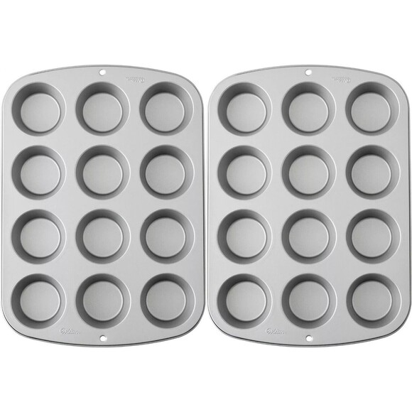 Wilton Muffin Pan Heavy Gauge Steel  12 Cup - 2 Pack Bakers Lot Cake Treats Home - Picture 6 of 8
